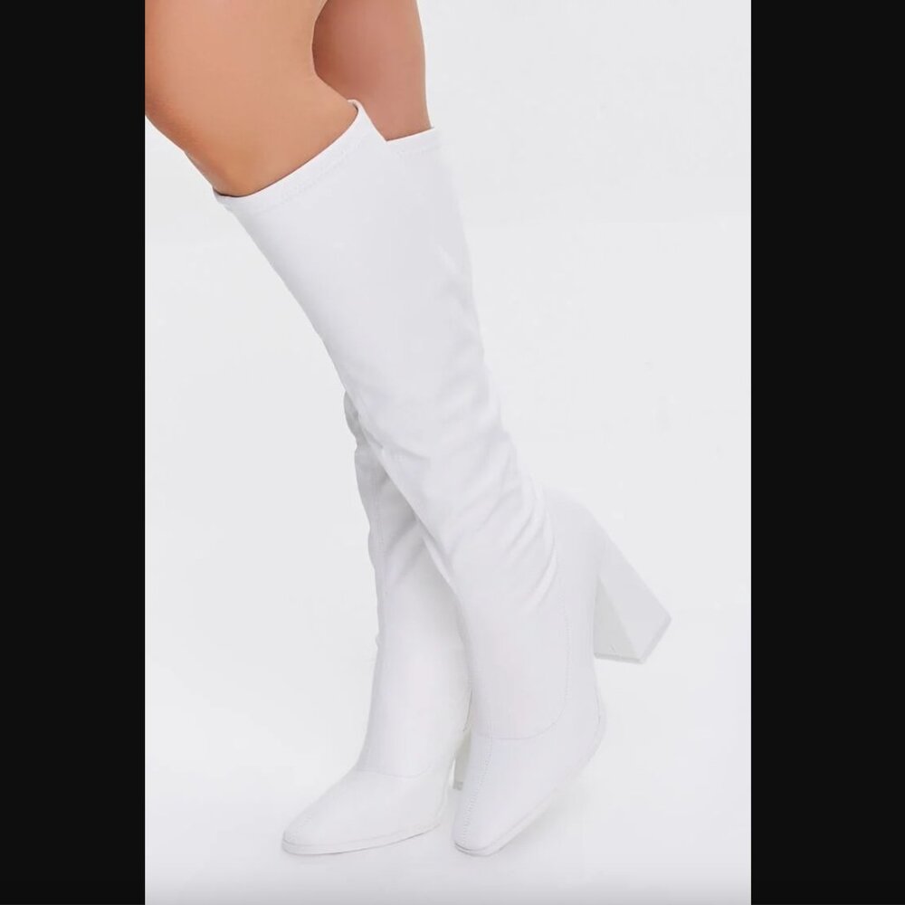 Forever 21 White Faux Leather Knee-High Boots